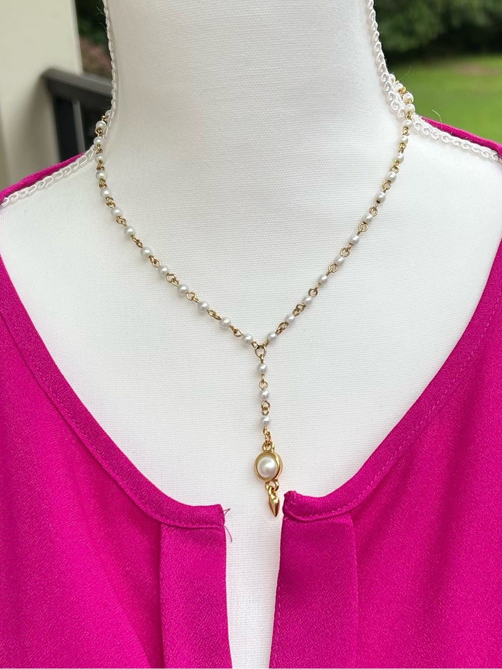 Gold and Pearl Y-Drop Necklace - Elegant Women’s Jewelry